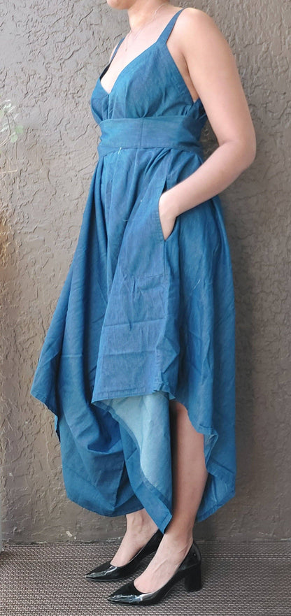 Harem Romper/Spagetti Straps/ Blue Denim - 212