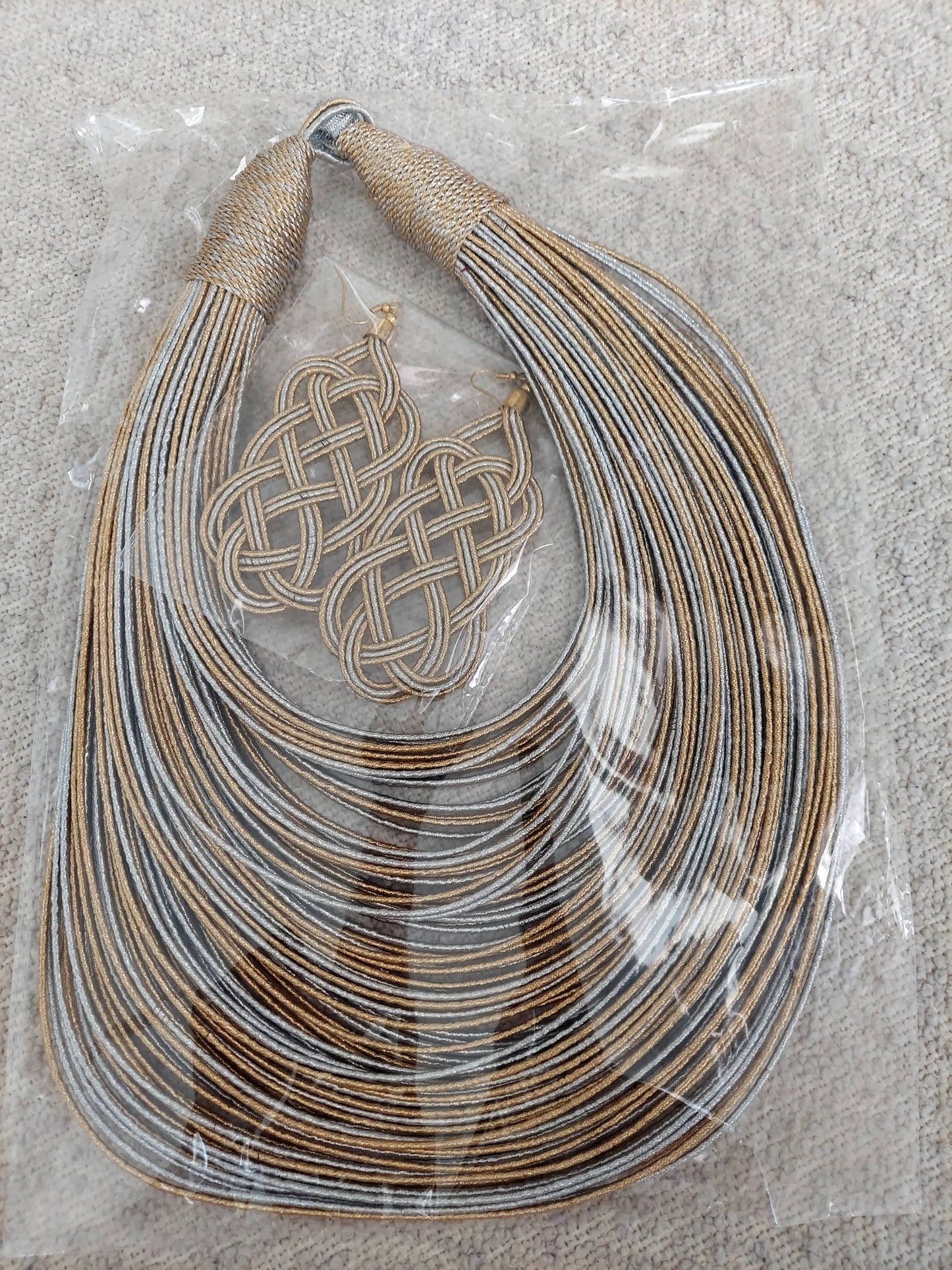Rope Layered Necklace & Earrings Set Gold / Silver: Gold/Silver