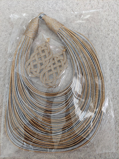 Rope Layered Necklace & Earrings Set Gold / Silver: Gold/Silver