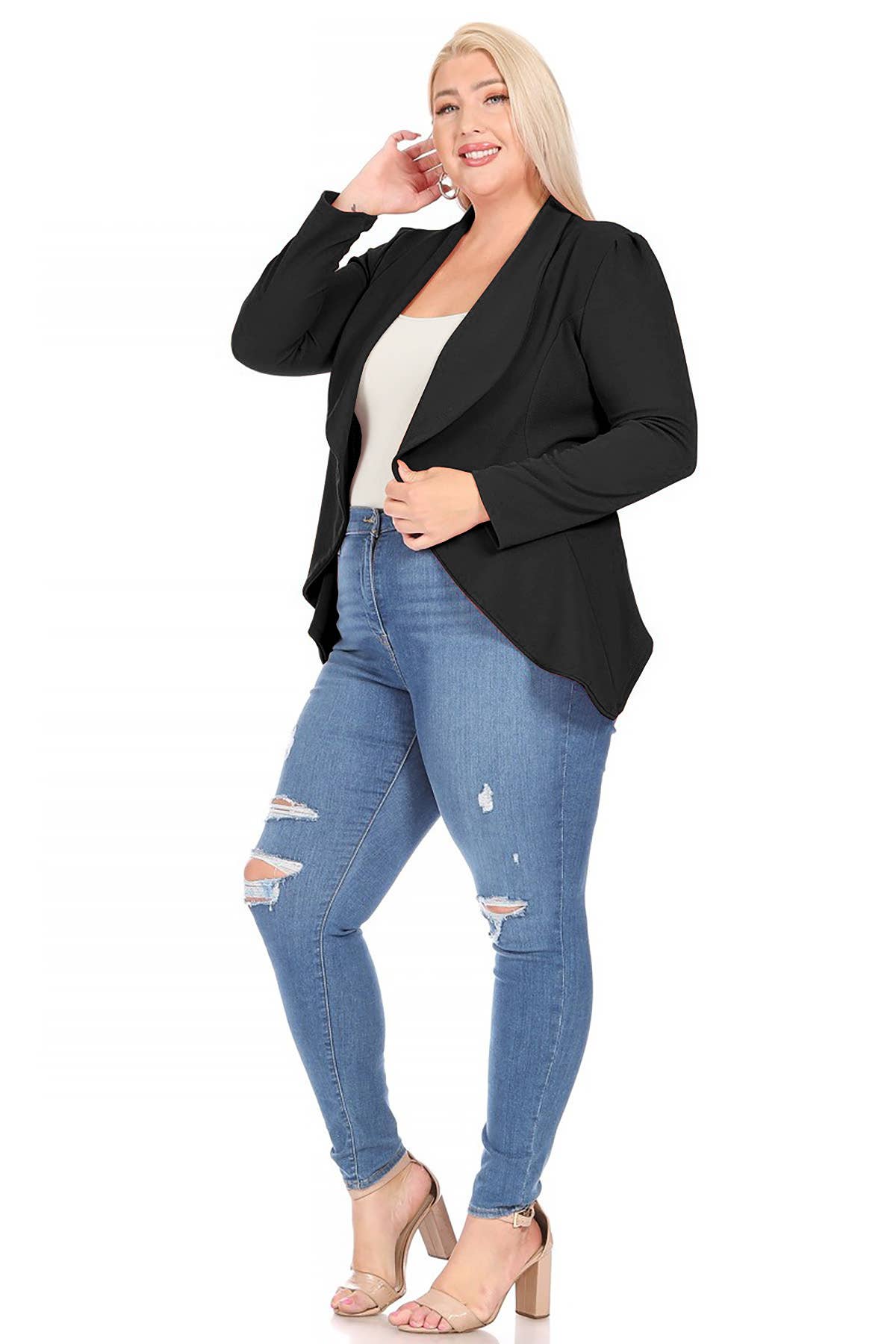 Women's Plus Size Long Sleeve Open Front Blazer