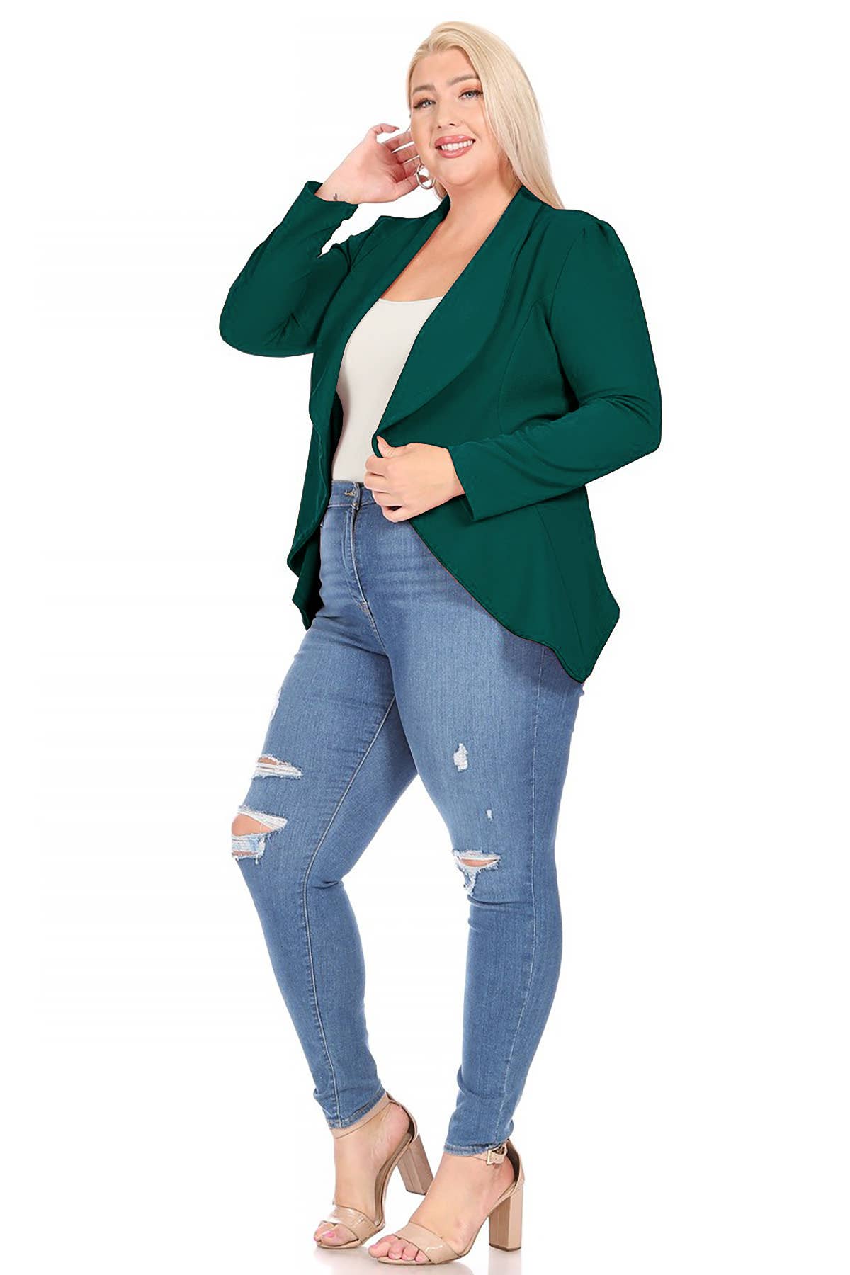 Women's Plus Size Long Sleeve Open Front Blazer
