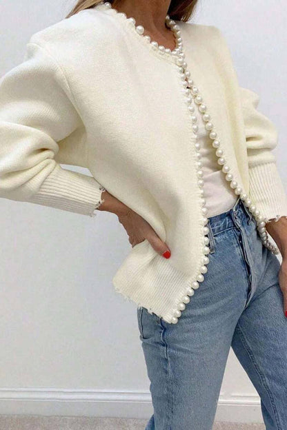 Pearl-Trimmed Edge Cardigan: One Size