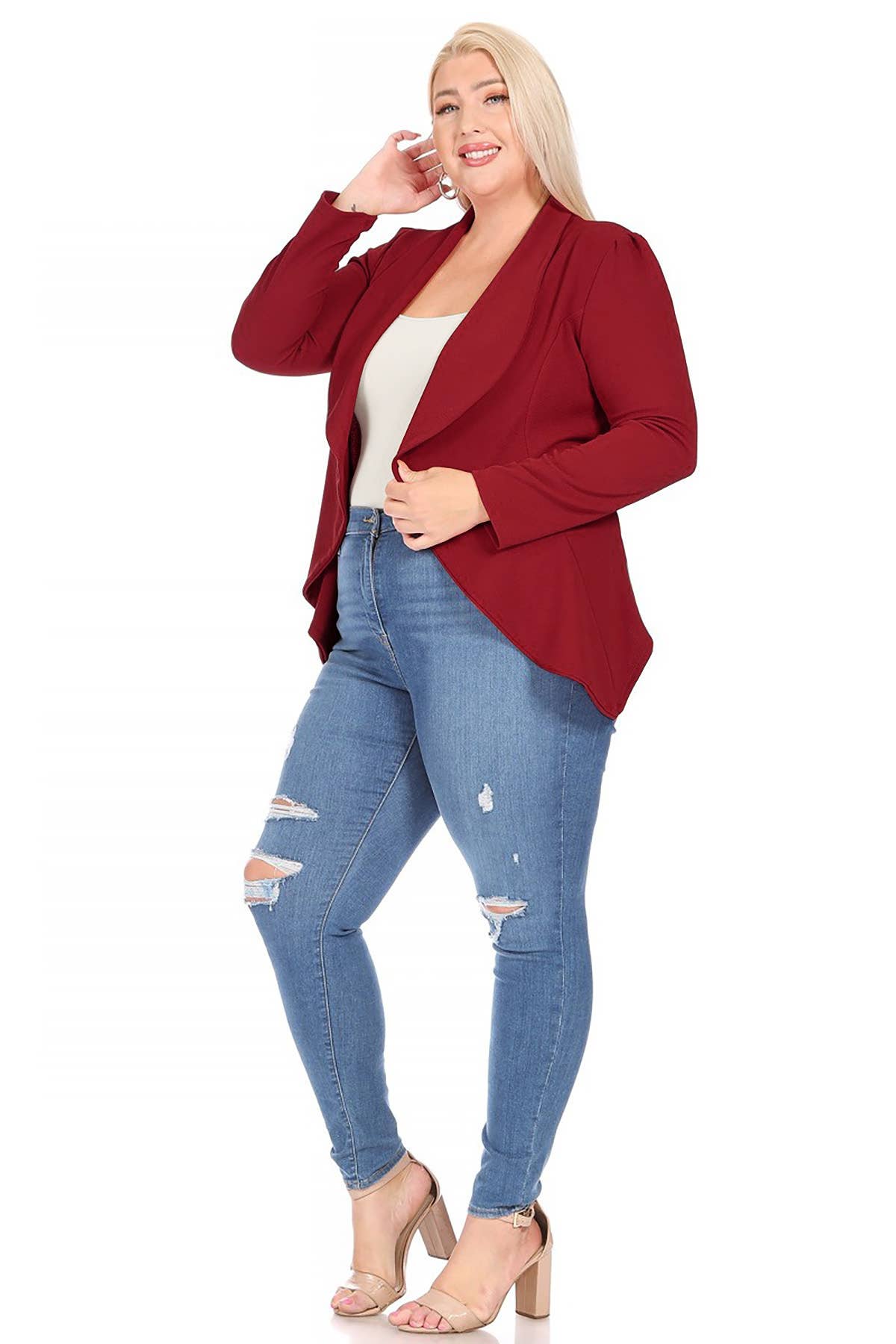 Women's Plus Size Long Sleeve Open Front Blazer