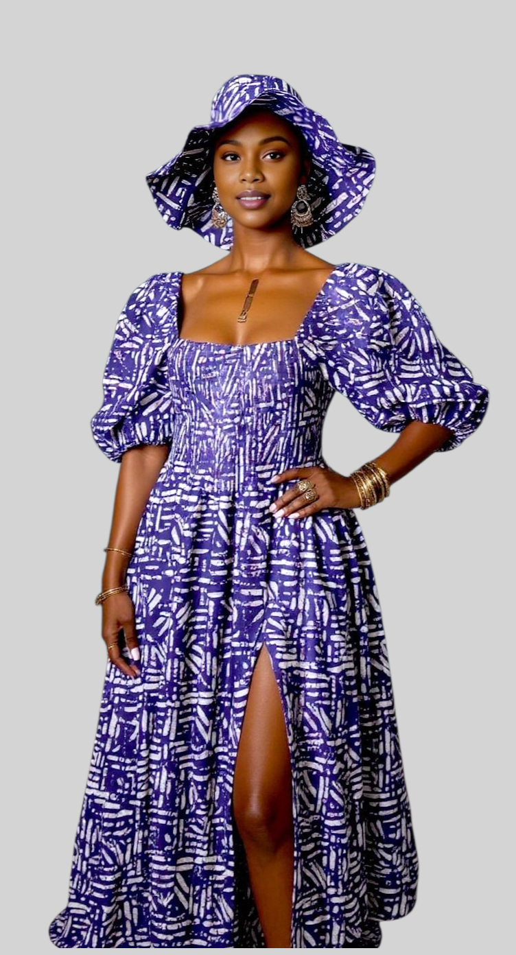 Maxi Slit Dress with Hat & Scarf Set