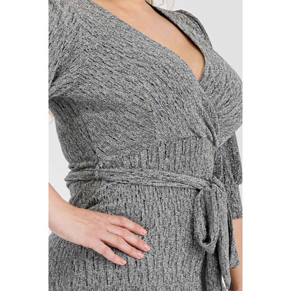 Lurex Surplice Tie Waist Dress: Silver