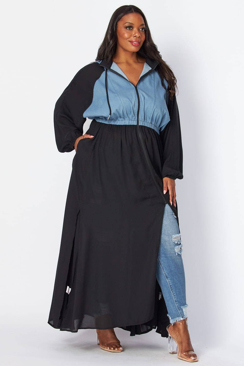 Plus Dress Jacket: Denim Black