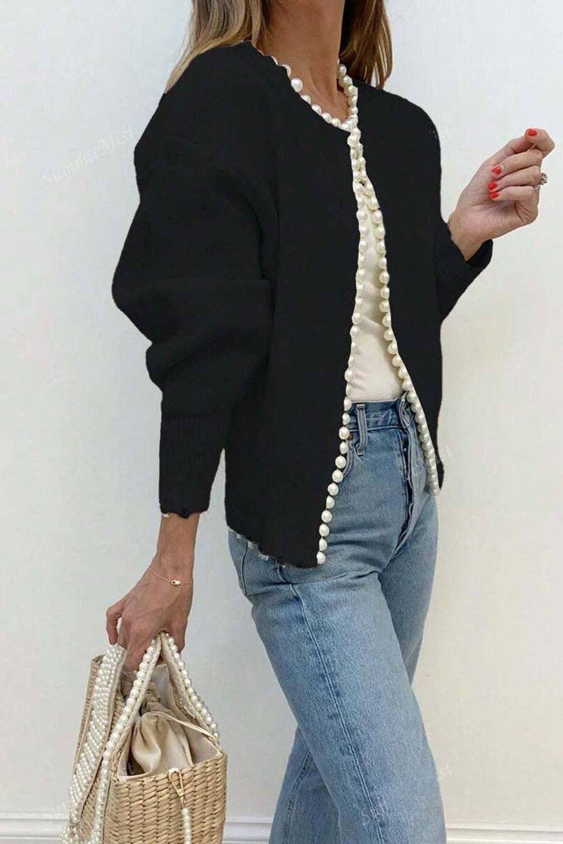 Pearl-Trimmed Edge Cardigan: One Size