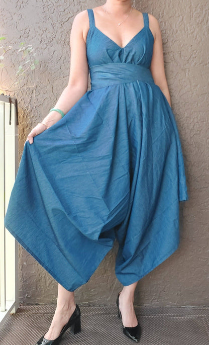 Harem Romper/Spagetti Straps/ Blue Denim - 212