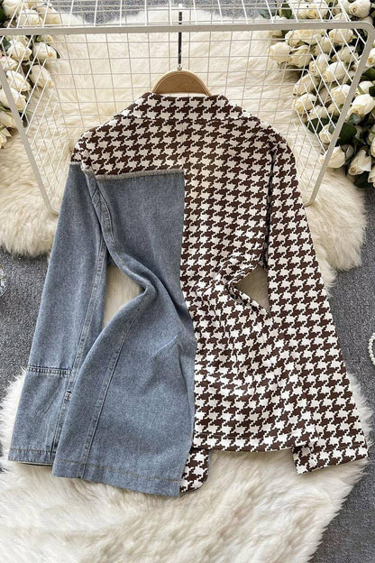 Two-Tone Houndstooth Denim Jacket