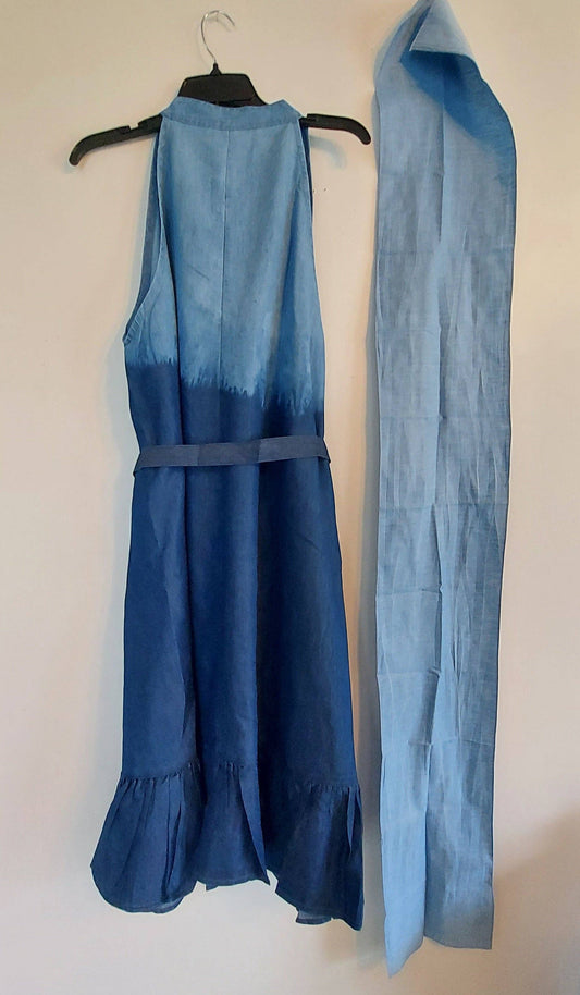 Haltered Neck Bottton Middi Dress 796 Two Tone  Denim: Plus Size( 1X- 2XL)