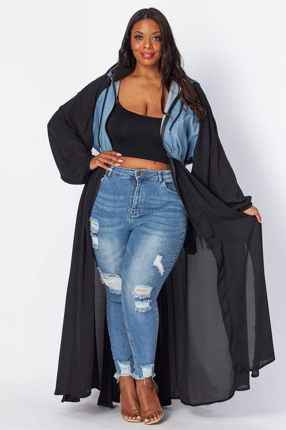 Plus Dress Jacket: Denim Black