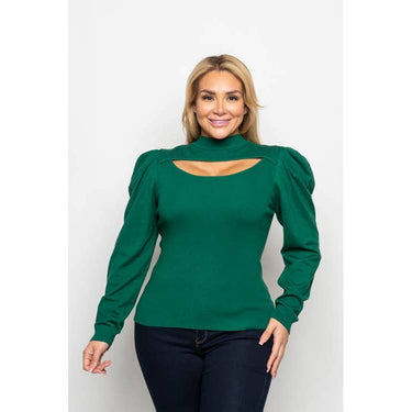 Lovely Mock Neck Cut Out Puff Sleeve Sweater