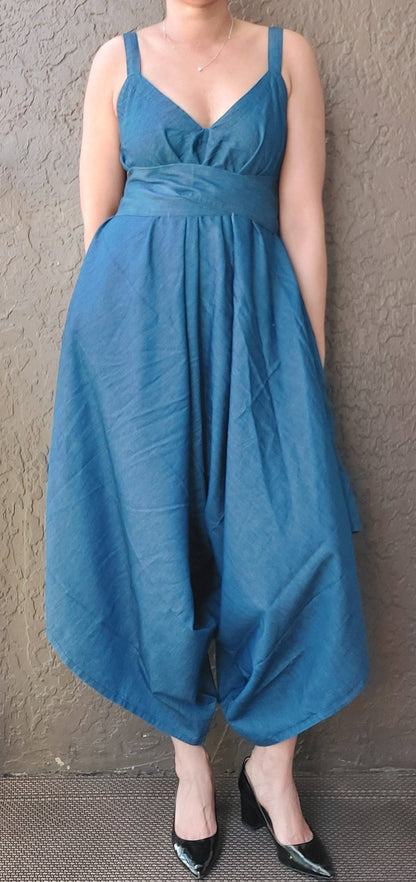 Harem Romper/Spagetti Straps/ Blue Denim - 212