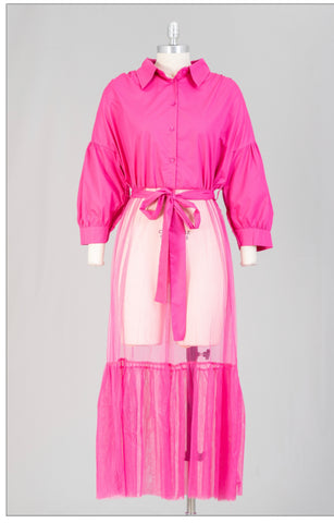Mesh  Buff Sleeve Dress/Top