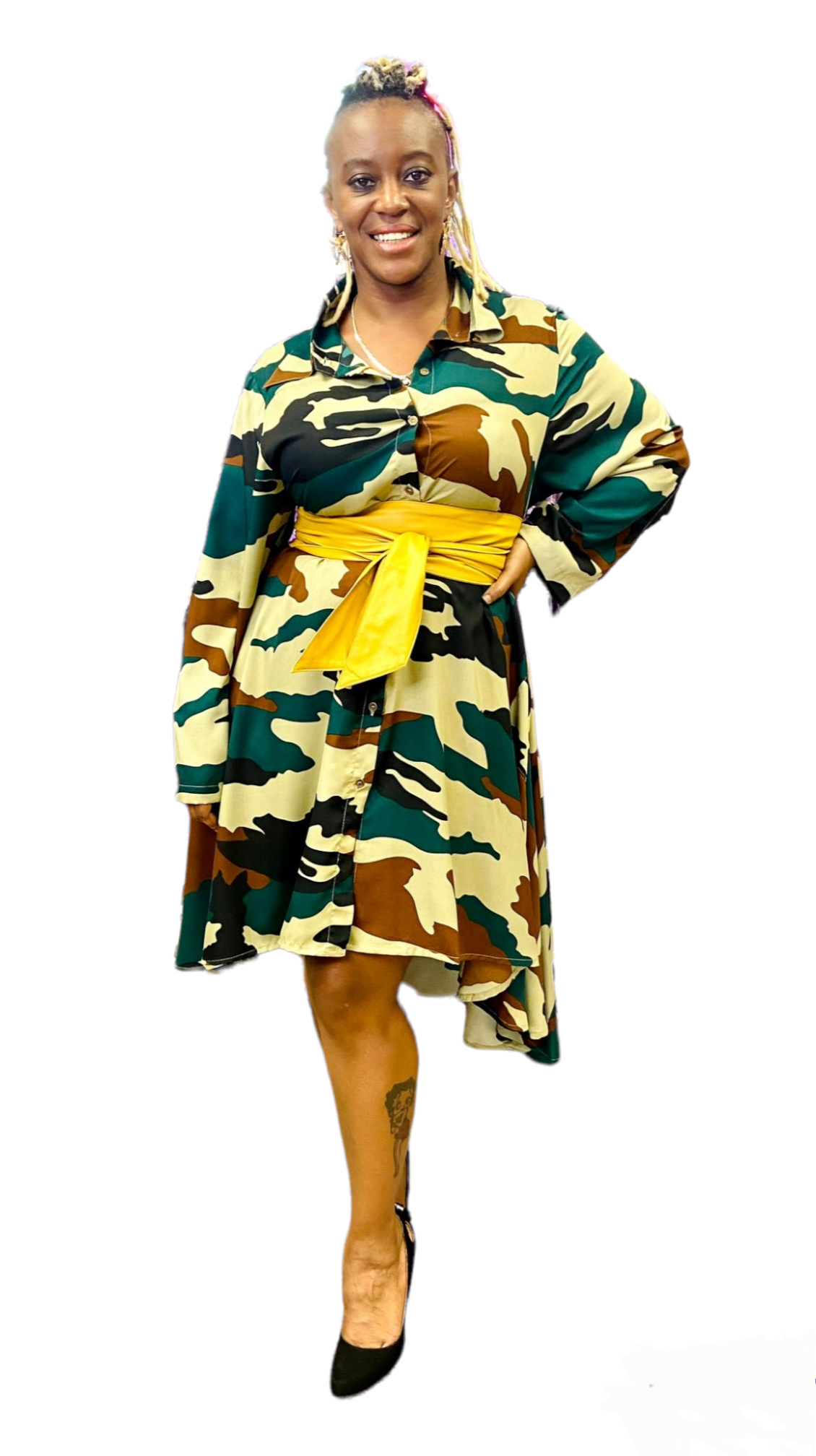 Swing Dress/ Hi/Lo Shirt Dress - Army Print-20666