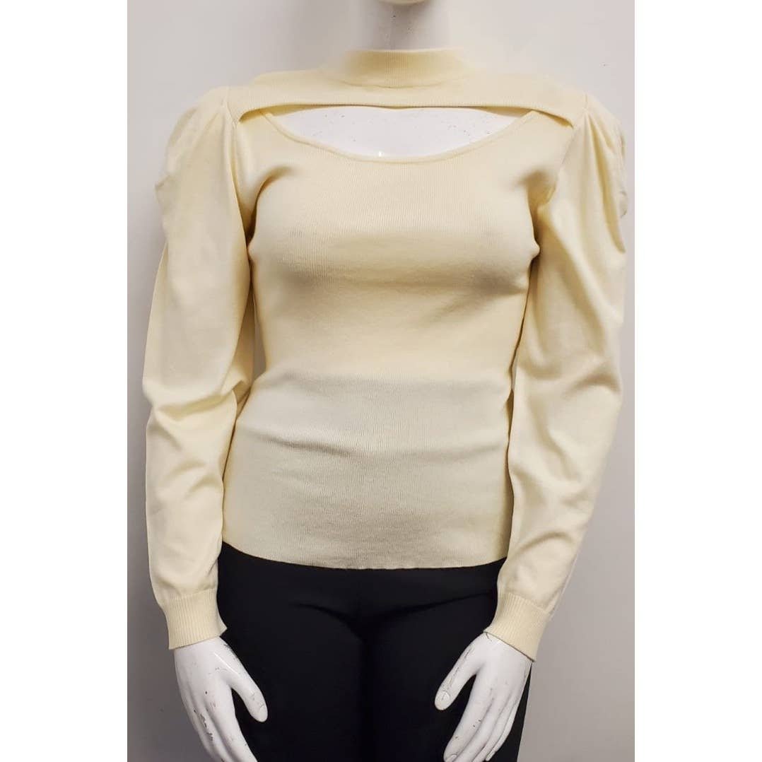 Lovely Mock Neck Cut Out Puff Sleeve Sweater