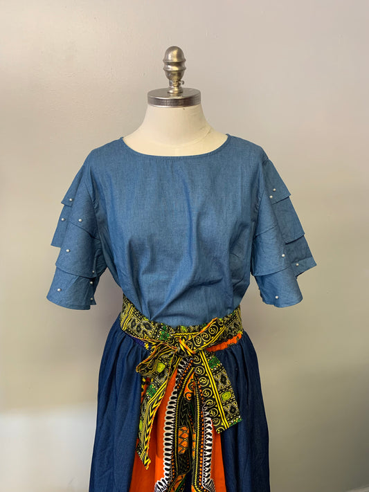 Tiered Pearl Blue Jean Top