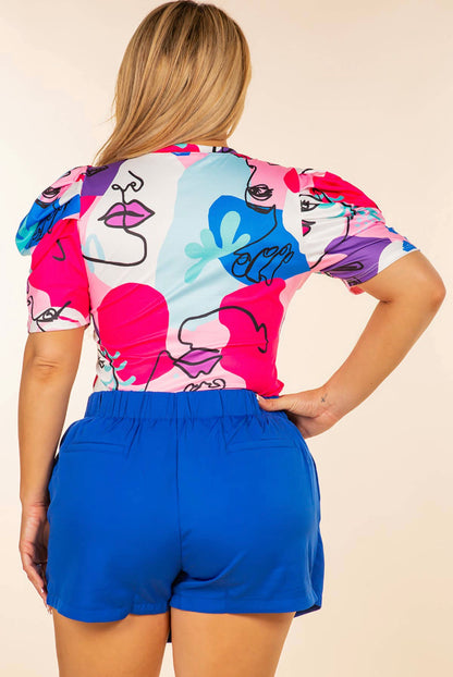 Abstract Face Puff Sleeve Too