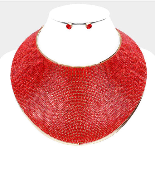 Wide Collar Rhinestone Necklace Set
