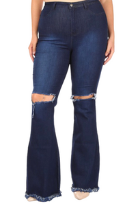 Fray Hem Flare Denim Pants